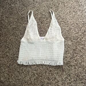 Urban Outfitters Cream Lace Smocked Tank